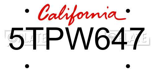 5TPW647 California License Plate