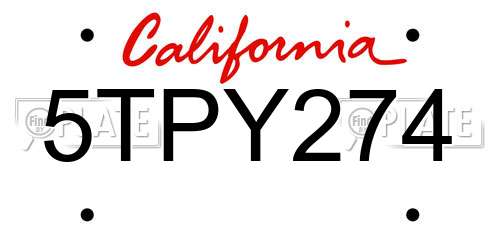5TPY274 California License Plate