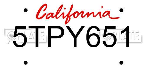 5TPY651 California License Plate
