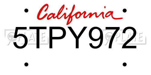 5TPY972 California License Plate