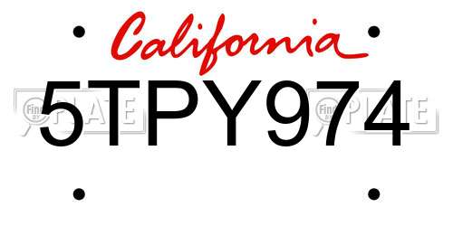 5TPY974 California License Plate