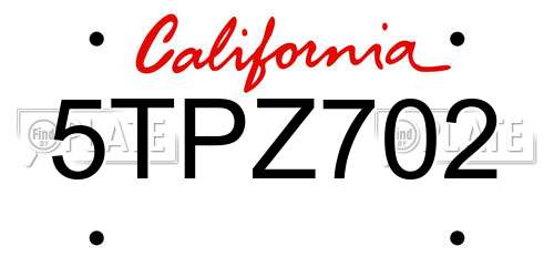 5TPZ702 California License Plate