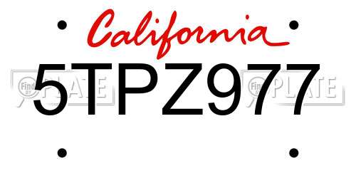 5TPZ977 California License Plate