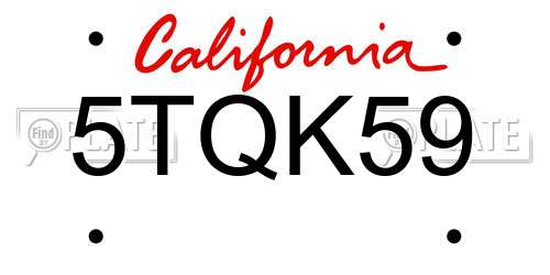 5TQK59 California License Plate