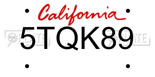 5TQK89 California License Plate