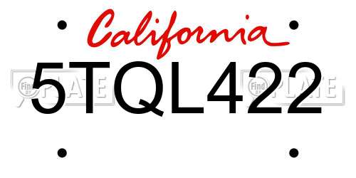 5TQL422 California License Plate
