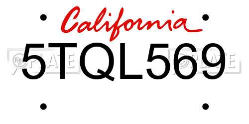 5TQL569 California License Plate