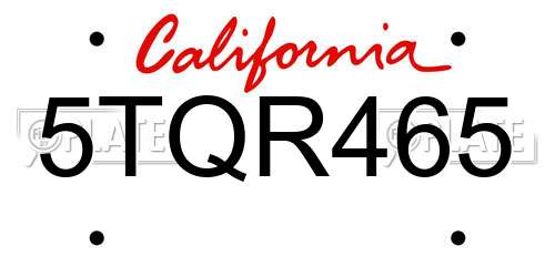 5TQR465 California License Plate