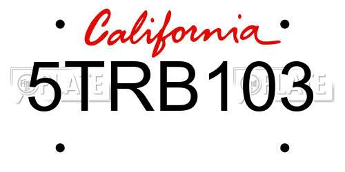 5TRB103 California License Plate