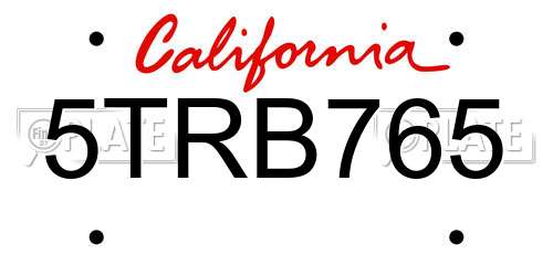 5TRB765 California License Plate
