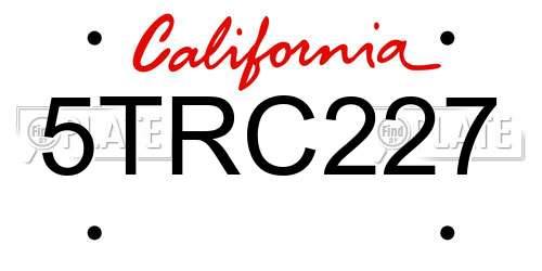 5TRC227 California License Plate