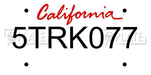 5TRK077 California License Plate