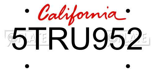 5TRU952 California License Plate