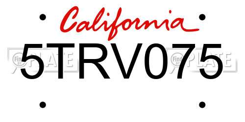 5TRV075 California License Plate