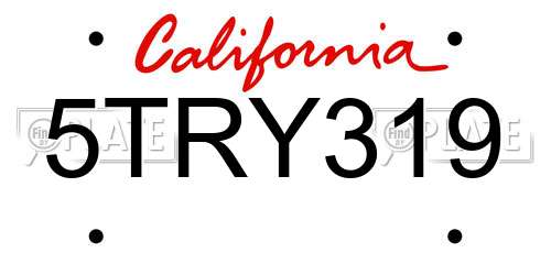 5TRY319 California License Plate