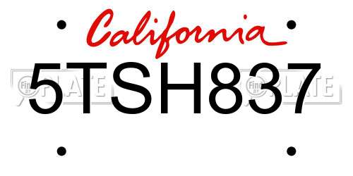 5TSH837 California License Plate
