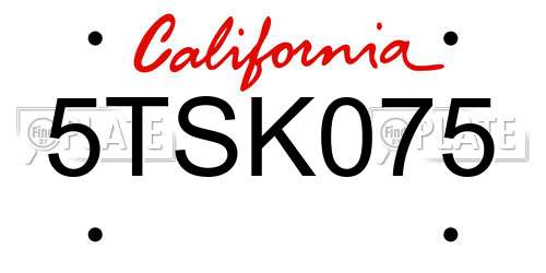 5TSK075 California License Plate