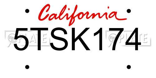 5TSK174 California License Plate