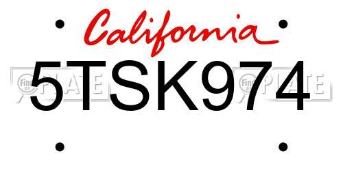 5TSK974 California License Plate