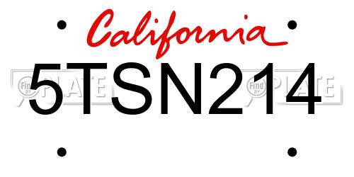 5TSN214 California License Plate