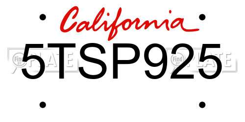 5TSP925 California License Plate