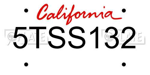 5TSS132 California License Plate