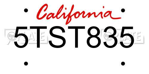 5TST835 California License Plate