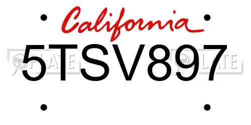 5TSV897 California License Plate
