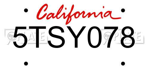 5TSY078 California License Plate