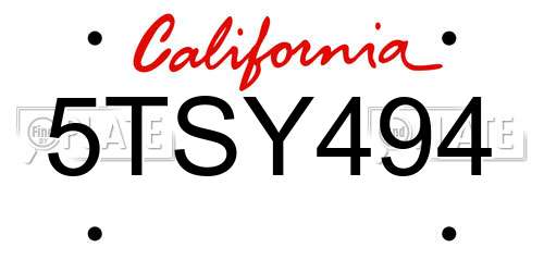 5TSY494 California License Plate