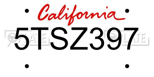 5TSZ397 California License Plate
