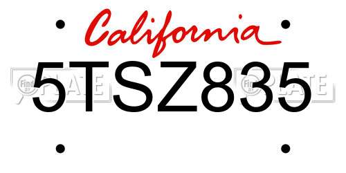 5TSZ835 California License Plate