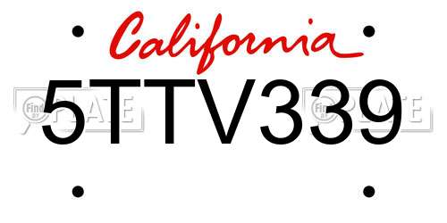 5TTV339 California License Plate