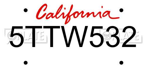 5TTW532 California License Plate