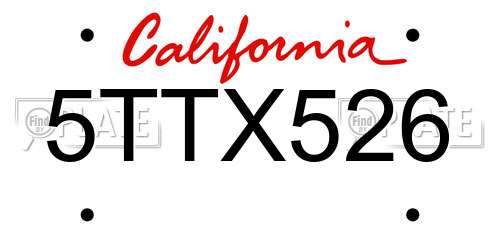 5TTX526 California License Plate