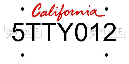 5TTY012 California License Plate