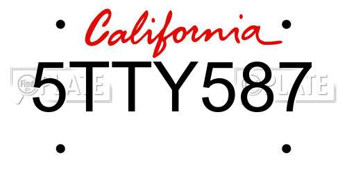 5TTY587 California License Plate