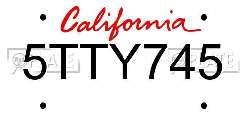 5TTY745 California License Plate