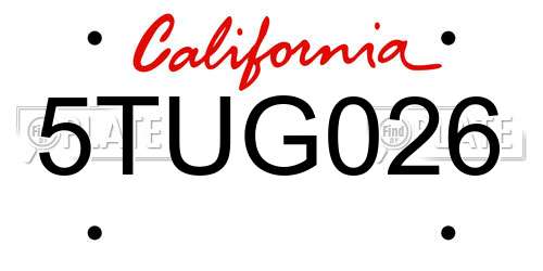 5TUG026 California License Plate