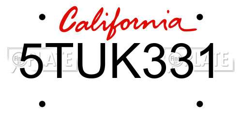 5TUK331 California License Plate