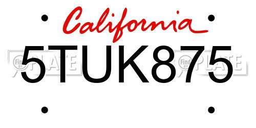 5TUK875 California License Plate