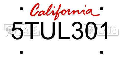 5TUL301 California License Plate