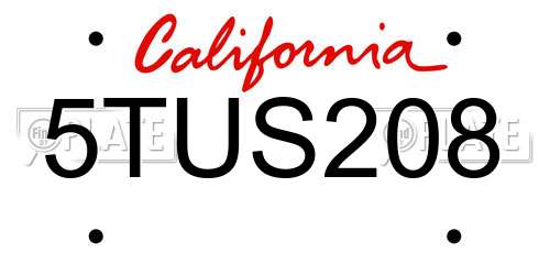 5TUS208 California License Plate