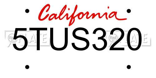 5TUS320 California License Plate