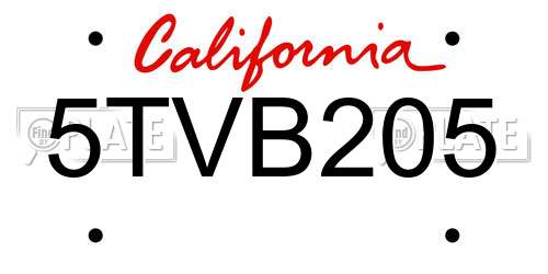5TVB205 California License Plate