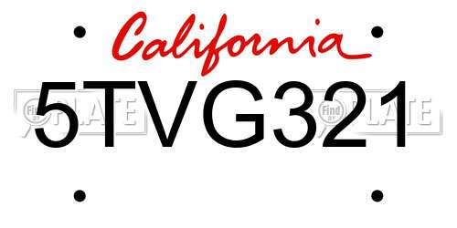 5TVG321 California License Plate