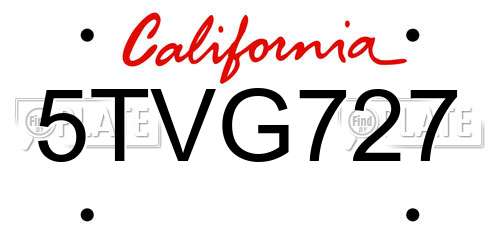 5TVG727 California License Plate