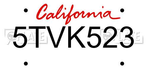 5TVK523 California License Plate