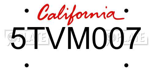 5TVM007 California License Plate