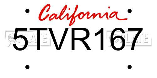5TVR167 California License Plate